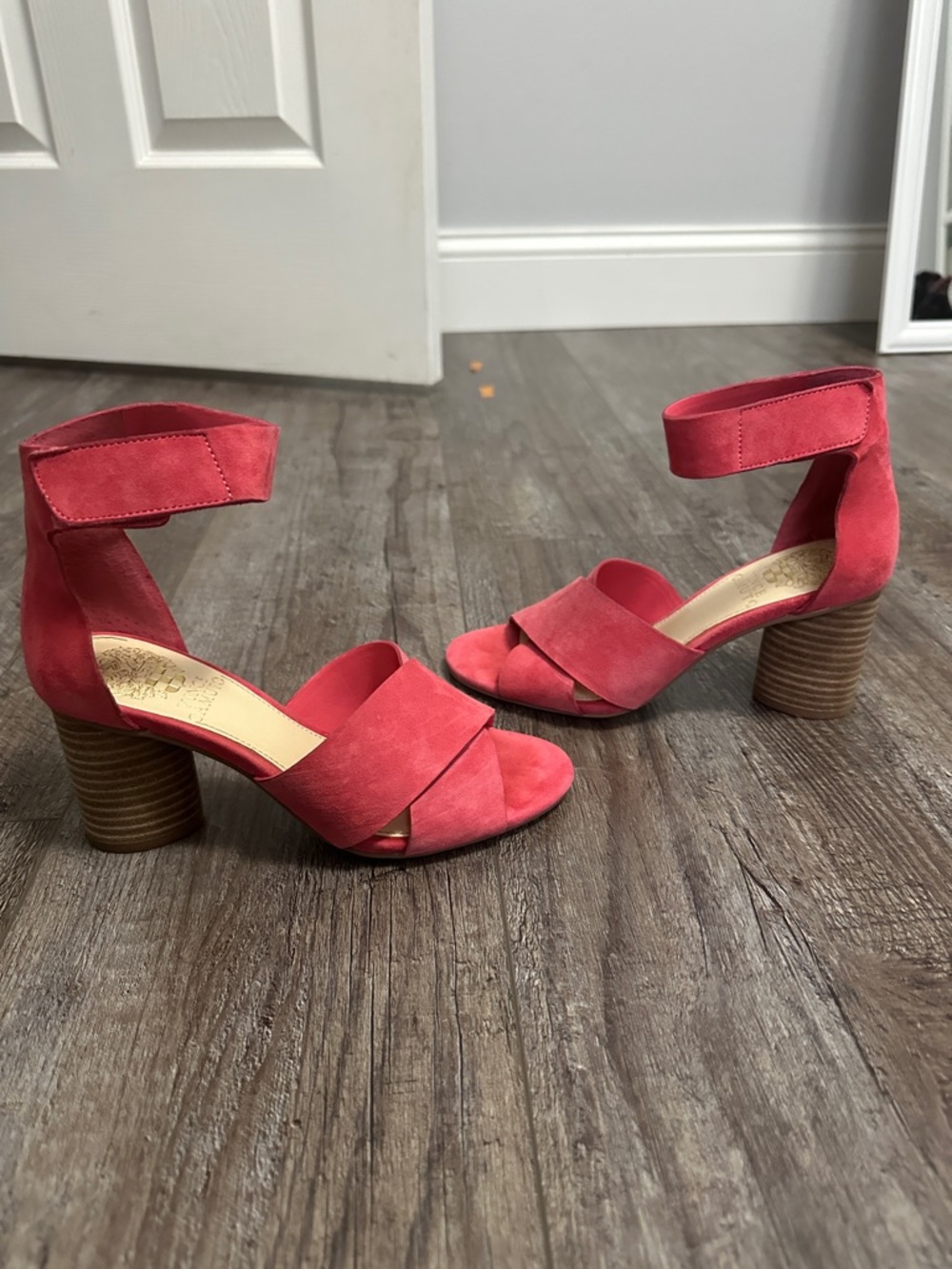 Vince Camuto Coral Suede Crisscross Ankle-Strap Block Heels